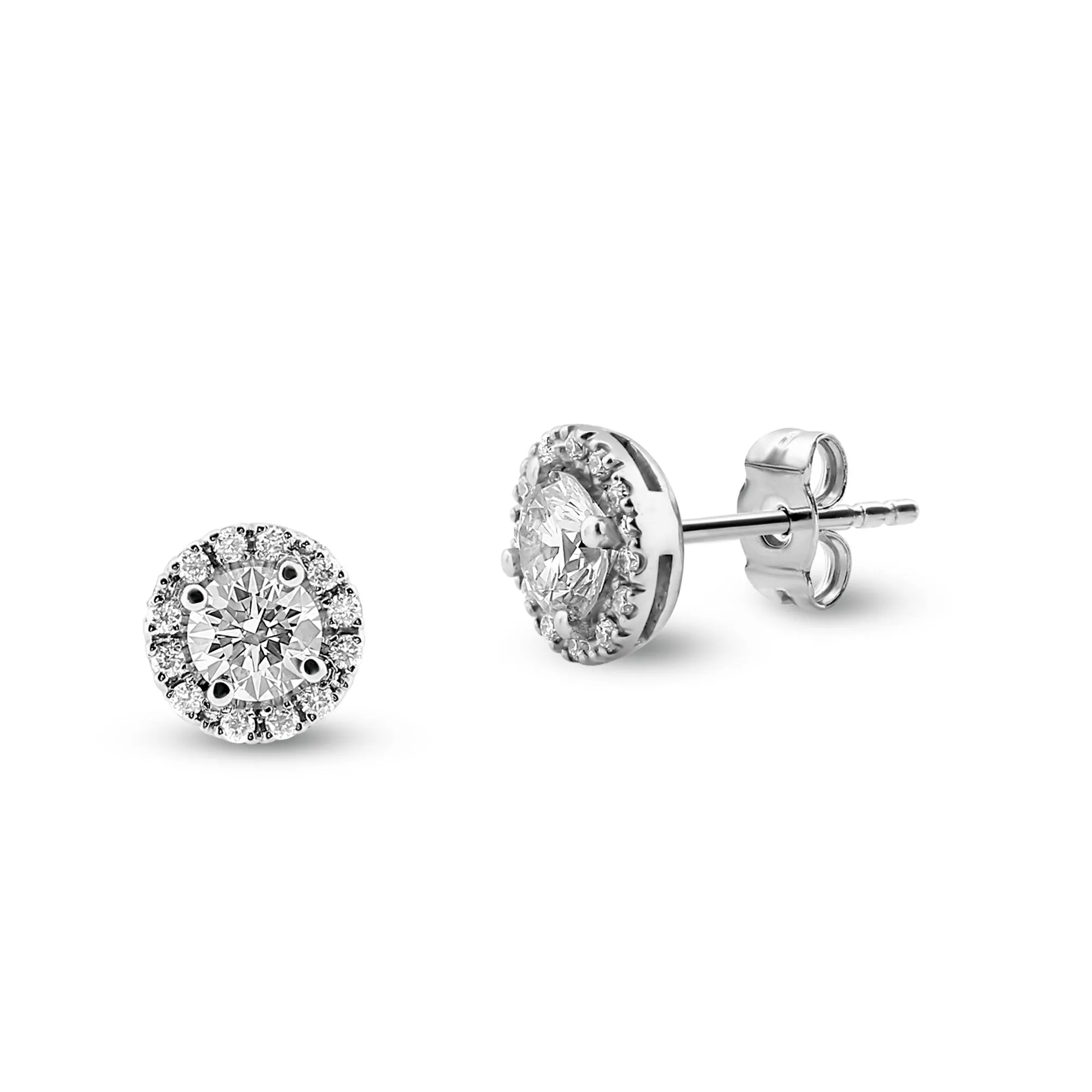 Round diamond halo stud earrings