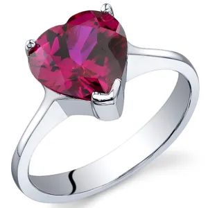 Ruby Heart Shape Sterling Silver Ring Size 6