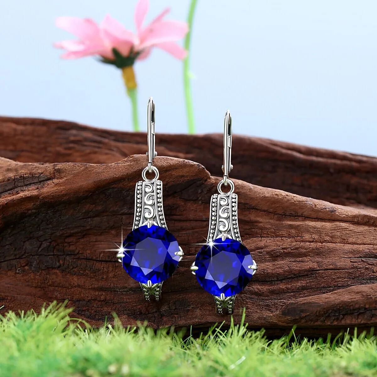 Sapphire, Blue Topaz, and Amethyst 925 Sterling Silver Drop Earrings