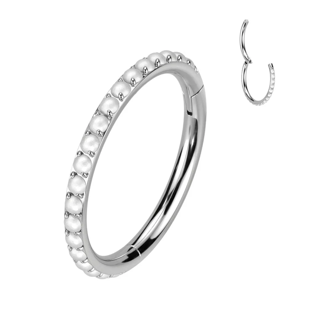 Side Facing Pave Pearl Clicker Hoop