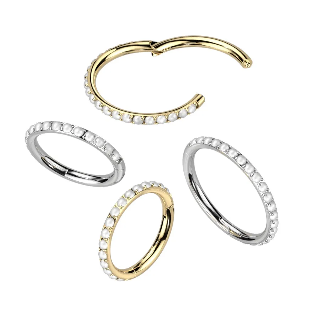 Side Facing Pave Pearl Clicker Hoop