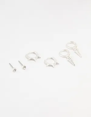 Silver  Diamante Spikey Earrings 3-Pack