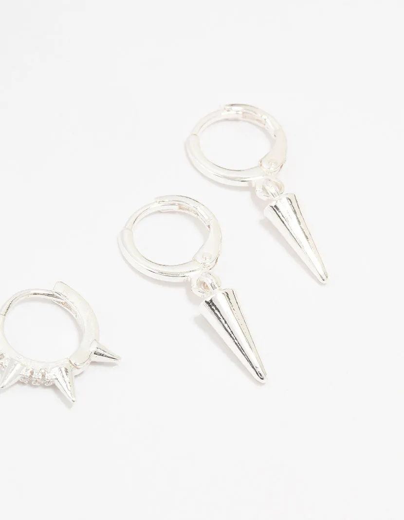 Silver  Diamante Spikey Earrings 3-Pack