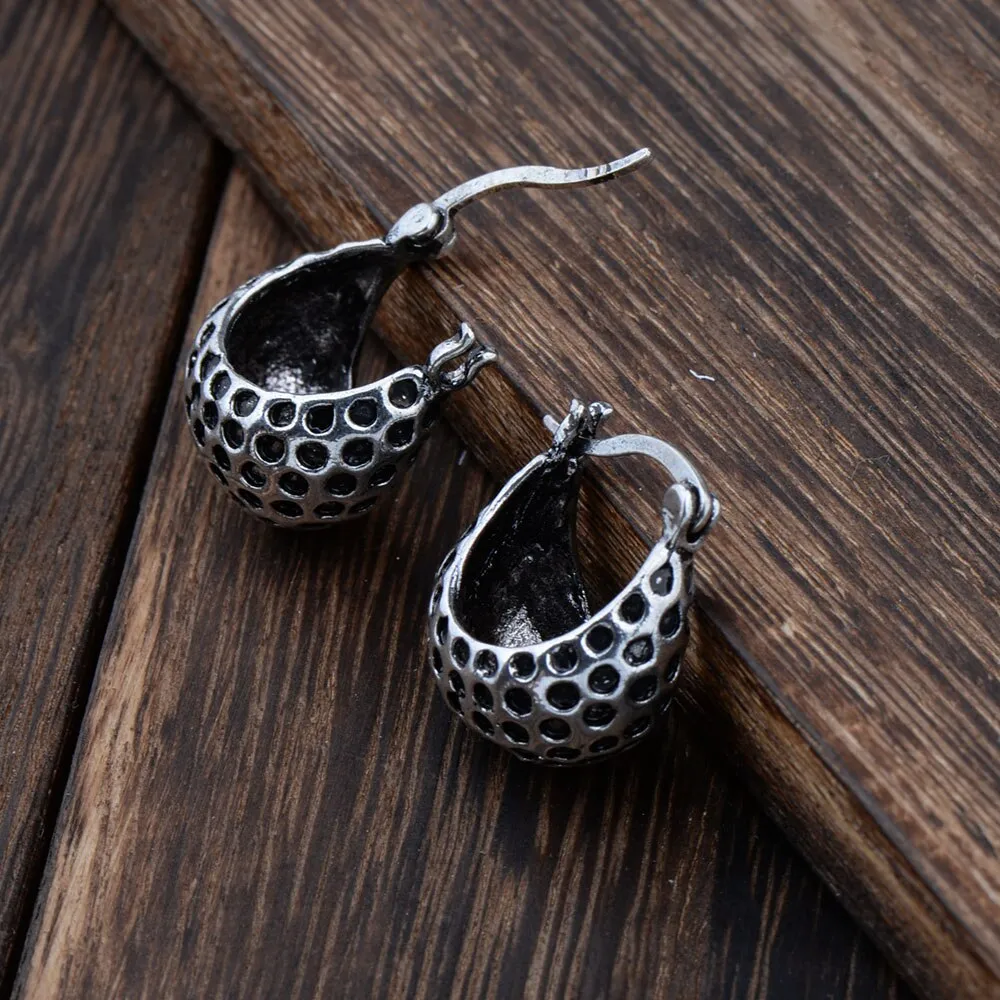 Small Ethnic Vintage Silver Leopard Ball Hoop Earrings