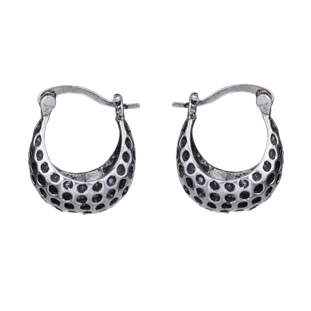 Small Ethnic Vintage Silver Leopard Ball Hoop Earrings