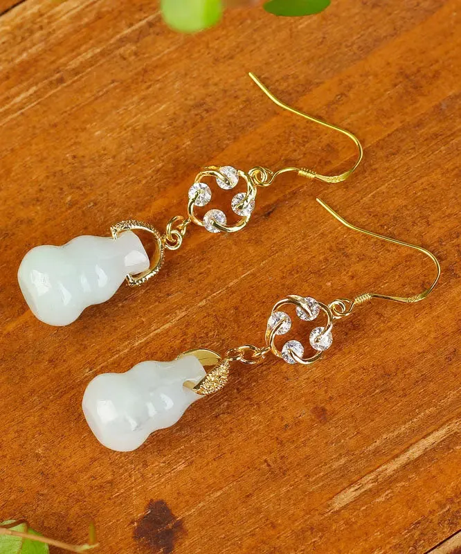 Sterling Silver Overgild Zirco Jade Gourd Drop Earrings