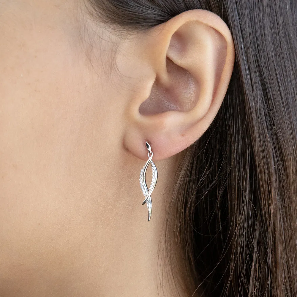 Sterling Silver Zirconia Crossover Drop Earring