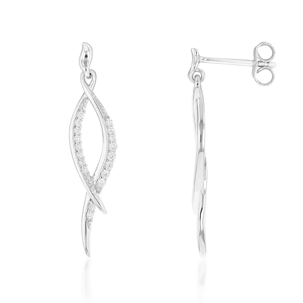 Sterling Silver Zirconia Crossover Drop Earring