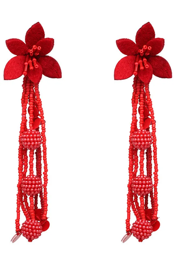 Stylish Floral Tassel Beaded Earrings