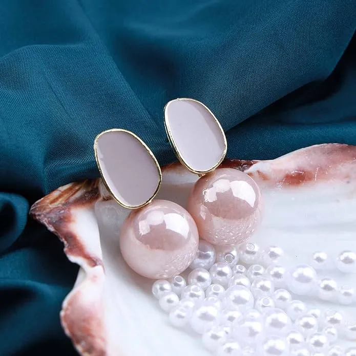 Stylish Pink Pearl Earrings: Korean & Western Fusion, Perfect for Parties