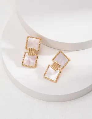 Stylish Square Shell Pendant Dangle Earrings