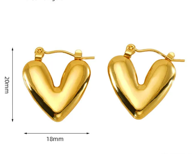 Stylish V Heart Gold Hoop Earrings JLT13000