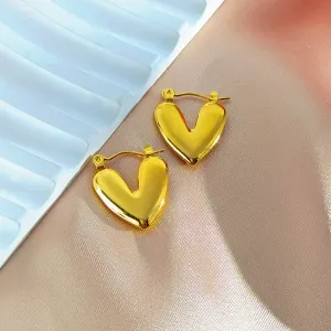 Stylish V Heart Gold Hoop Earrings JLT13000