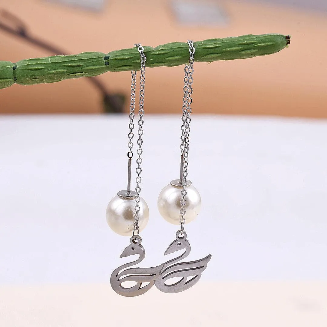 Swan Pearl Drop Earrings