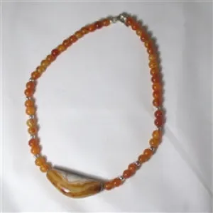 Unique Red  Bead Fire Agate and Carnelian Necklace