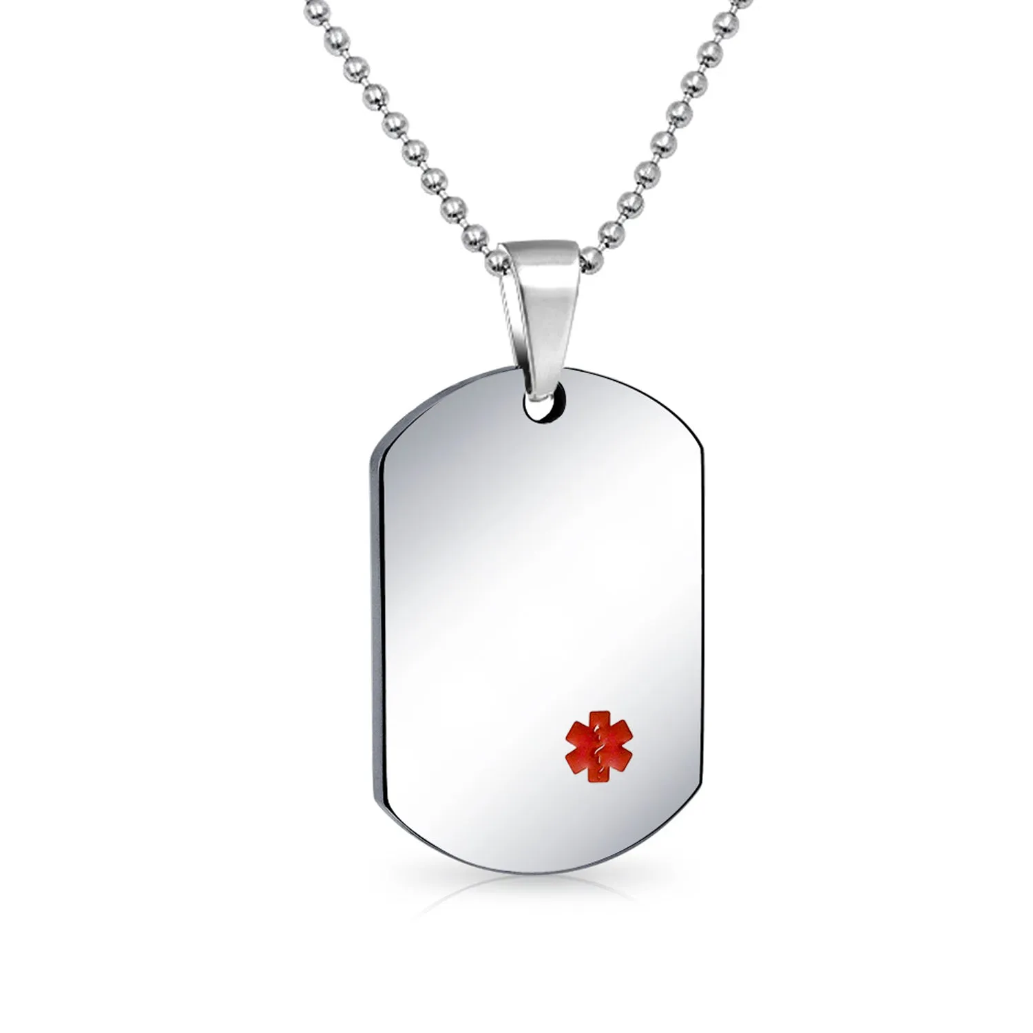 Unisex Medical ID Dog Tag Steel Pendant Necklace for Men 20" Chain