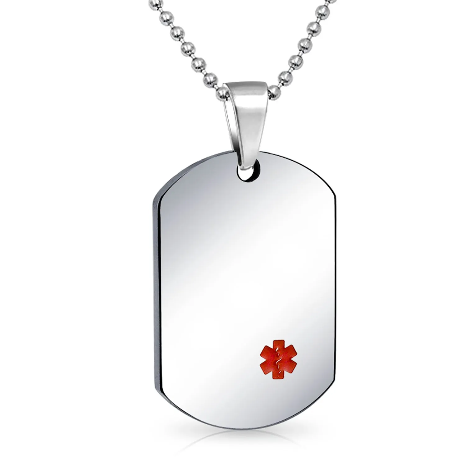 Unisex Medical ID Dog Tag Steel Pendant Necklace for Men 20" Chain