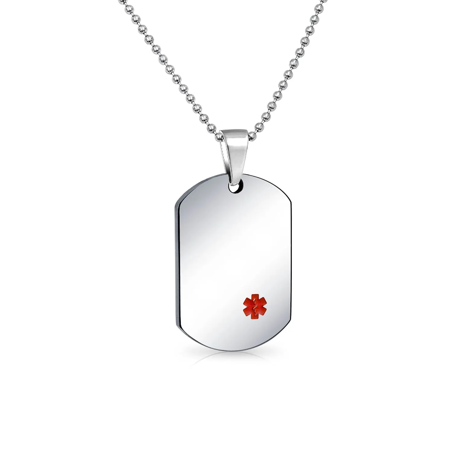 Unisex Medical ID Dog Tag Steel Pendant Necklace for Men 20" Chain