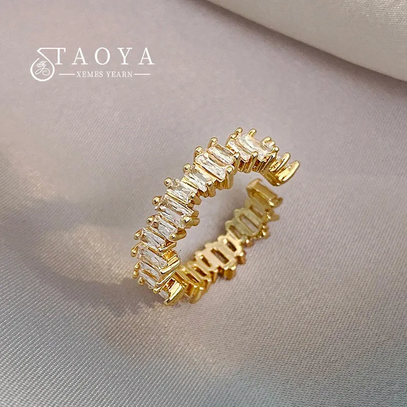 VAIGE Exquisite Irregular Gold Color Zircon Open Rings - Elegant Pave Setting Geometric Design for Wedding and Party Luxury Accessories