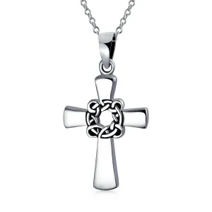 Viking Celtic Knot Cross Pendant Necklace for Men Sterling Silver 16 Inch