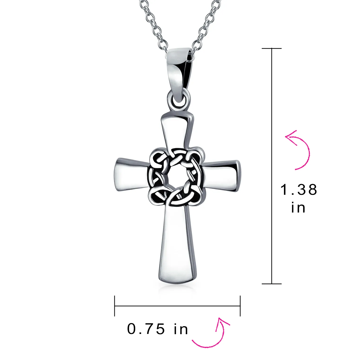 Viking Celtic Knot Cross Pendant Necklace for Men Sterling Silver 16 Inch