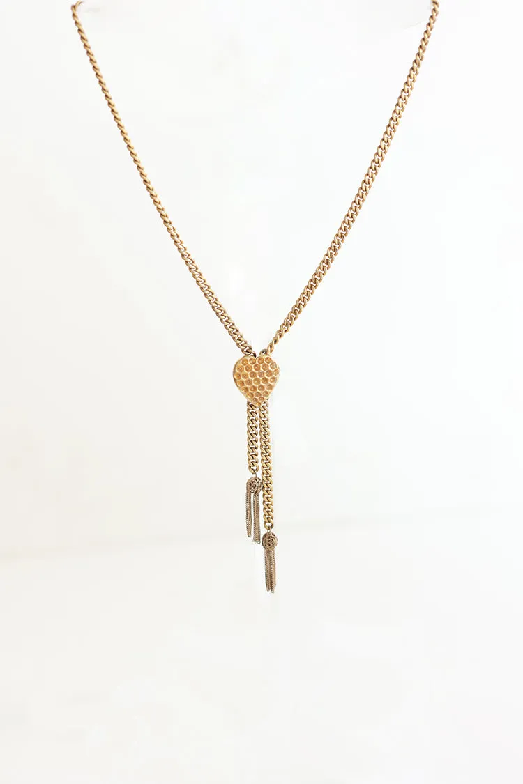 Vintage Gold Heart Bolo Style Necklace