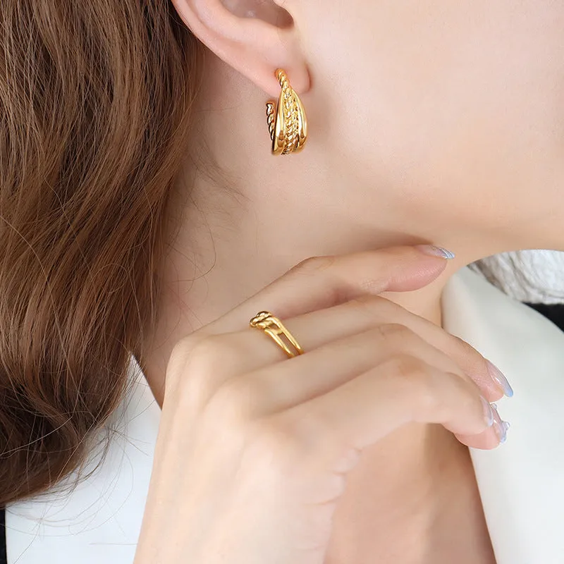 Wheat Ear Geometric Brass C-Shaped Earrings for Stylish Women