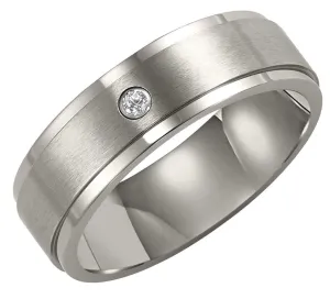 WILLARD Raised Brush Finished Center Titanium Ring with Polish Finished Step Edges and Diamond Setting by Triton Rings - 7 mm