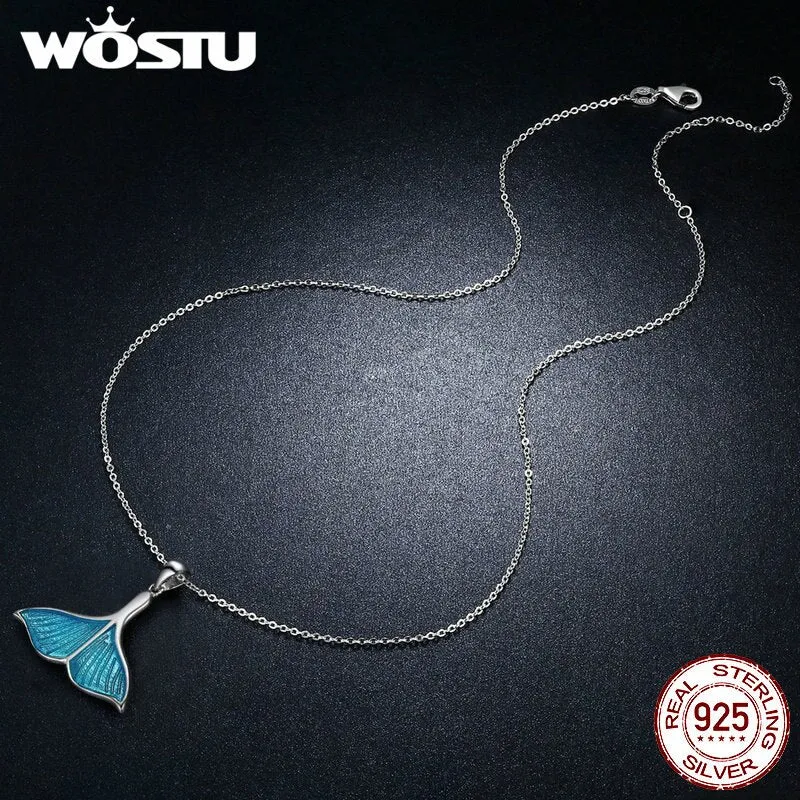 WOSTU   Unique Sterling Silver Women's Mermaid Tail Earrings & Necklace Set