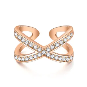 Yellow Chimes Exclusive Italian Design Luxurious Criss Cross Studded Cubic Zirconia Rose Gold Plated Stylish Rings for Women and Girl's(Adjustable)