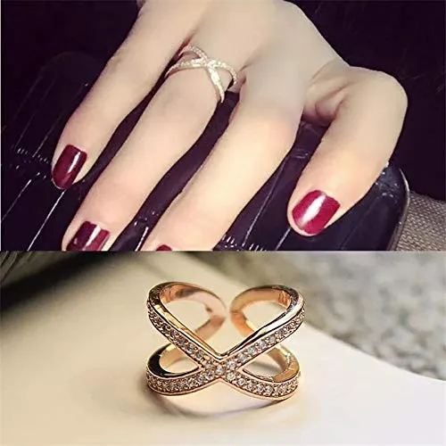 Yellow Chimes Exclusive Italian Design Luxurious Criss Cross Studded Cubic Zirconia Rose Gold Plated Stylish Rings for Women and Girl's(Adjustable)