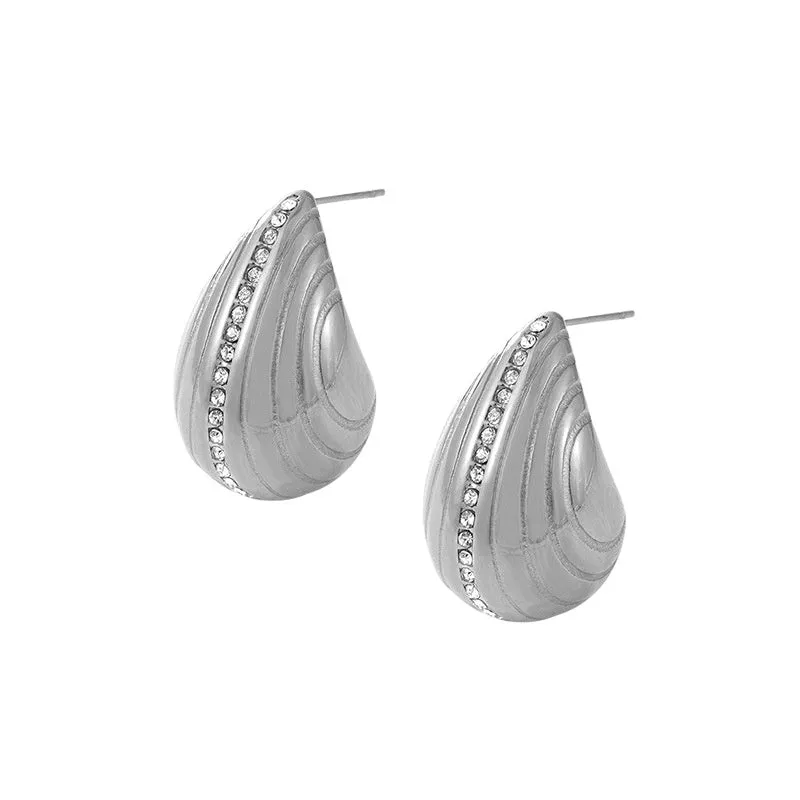 Zircon-Adorned French Vintage Water Droplet Earrings - Elegant and Stylish Titanium Studs